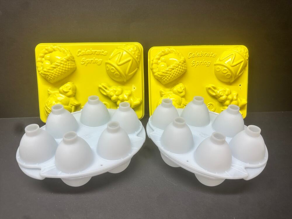 VTG 4X Jello Jiggler Molds 2 Celebrate Spring, 2 smooth eggs